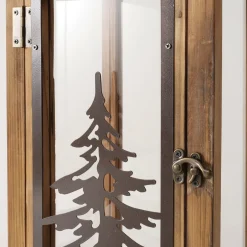 Laterne Finnley, Holzlaterne mit Metalldach und Tannenbaum, 55cm, Boltze Home Collections