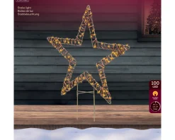 LED Deko Stern Korbgeflecht, Aussenbereich, zum Stecken, 54cm