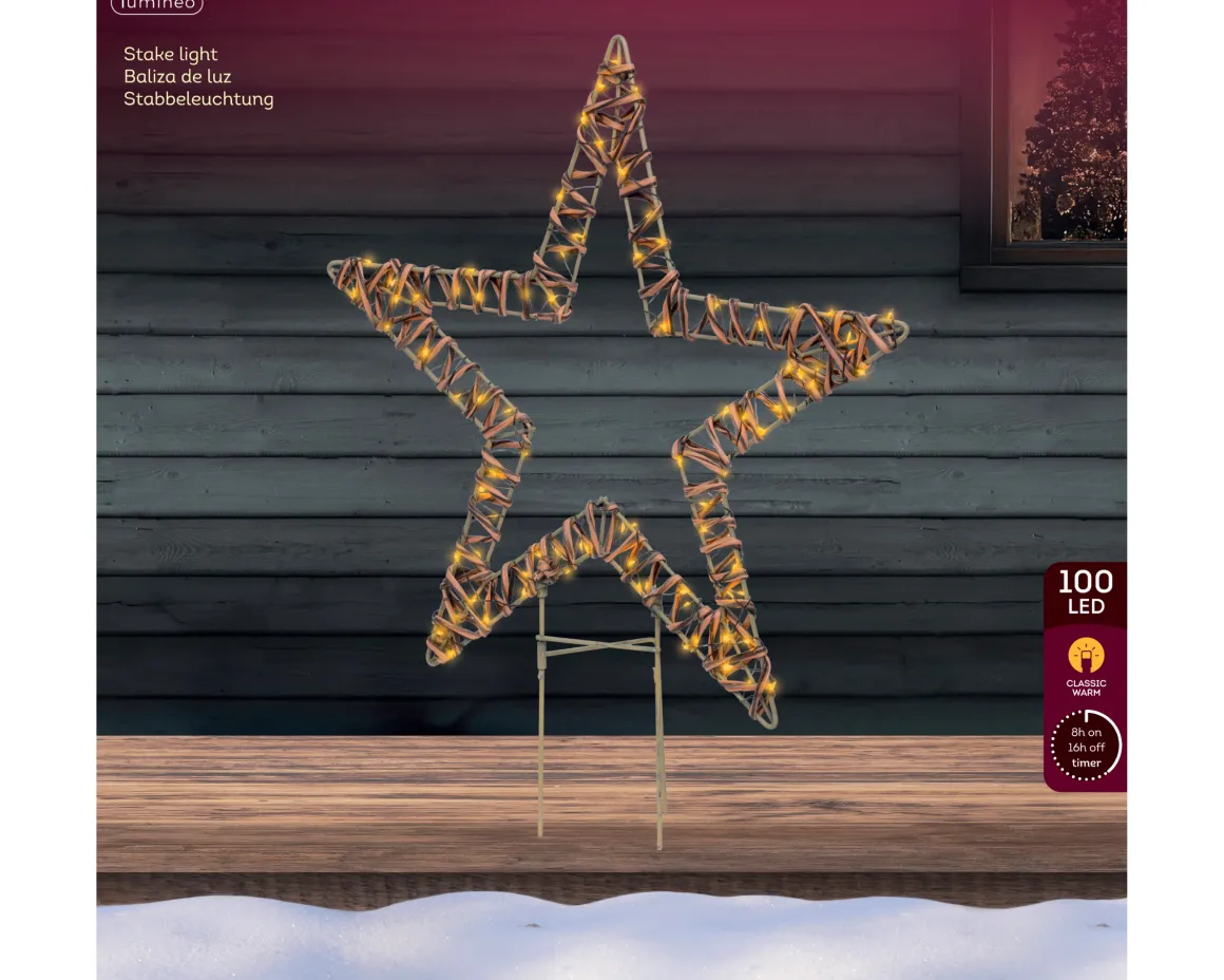 LED Deko Stern Korbgeflecht, Aussenbereich, zum Stecken, 54cm