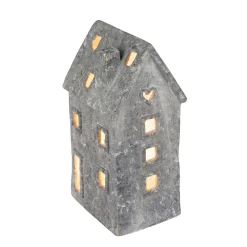 LED Haus Weihnachten, graues Haus mit Herz, 22x41cm, Magnesia