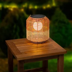 LED Solar Laterne, künstliche Korbweide orangebraun-natur, 28cm, Outdoor, Lumineo
