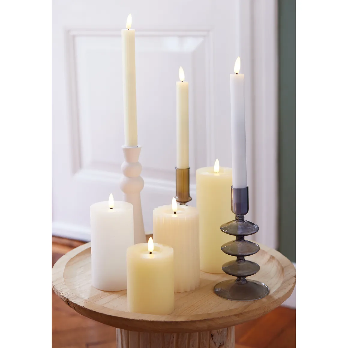 LED Stabkerze weiß, Wachskerze Dauerbetrieb, 24cm, Set/2, Lumineo