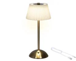 LED Tischlampe Faltenoptik, Creme-Gold, wiederaufladbar, dimmbar, 30 cm