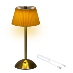 LED Tischlampe Faltenoptik, Creme-Gold, wiederaufladbar, dimmbar, 30 cm