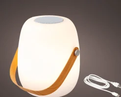 LED Tischleuchte mit Lautsprecher, Gartenlicht aufladbar, warmes weiß, outdoorgeeignet, 14x21cm