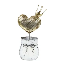 LED Weihnachtsgeschenk Herz, Metallherz, Herz im Topf weiß-gold, 24x74cm