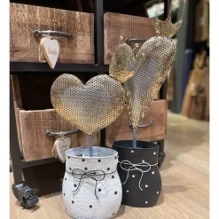 LED Weihnachtsgeschenk Herz, Metallherz, Herz im Topf schwarz-gold, 19x60cm