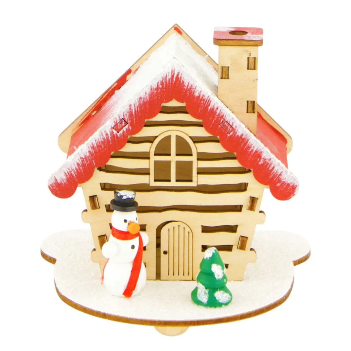 LED Winterhaus mit Schneemann aus Holz, beleuchtet, 10x10cm, DIJK Natural Collections