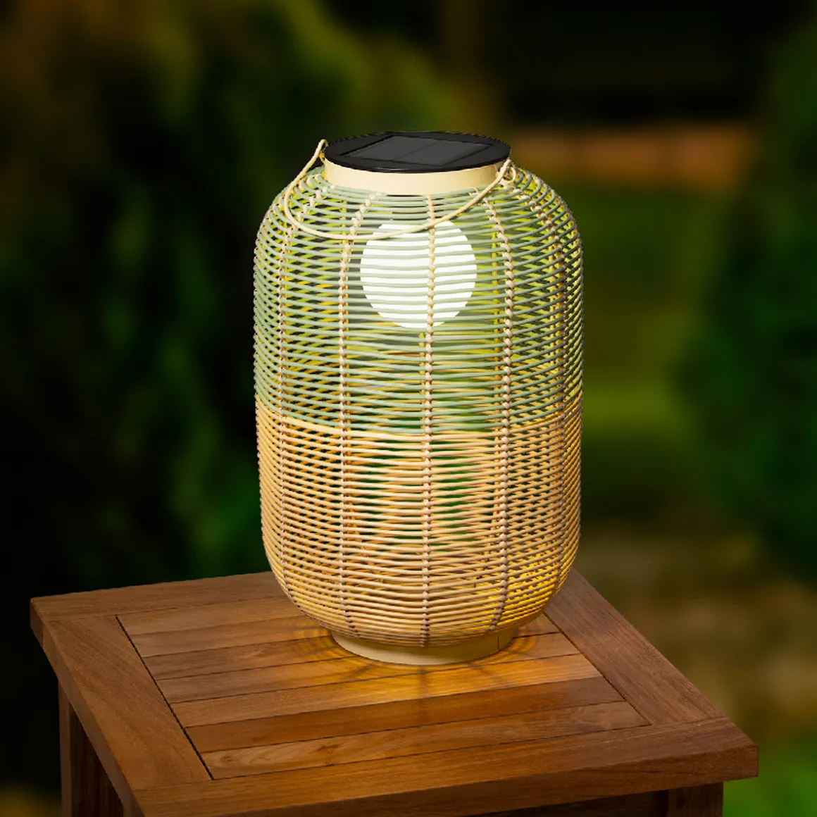 LED Solar Laterne, künstliche Korbweide grün-braun, 43cm, Outdoor, Lumineo