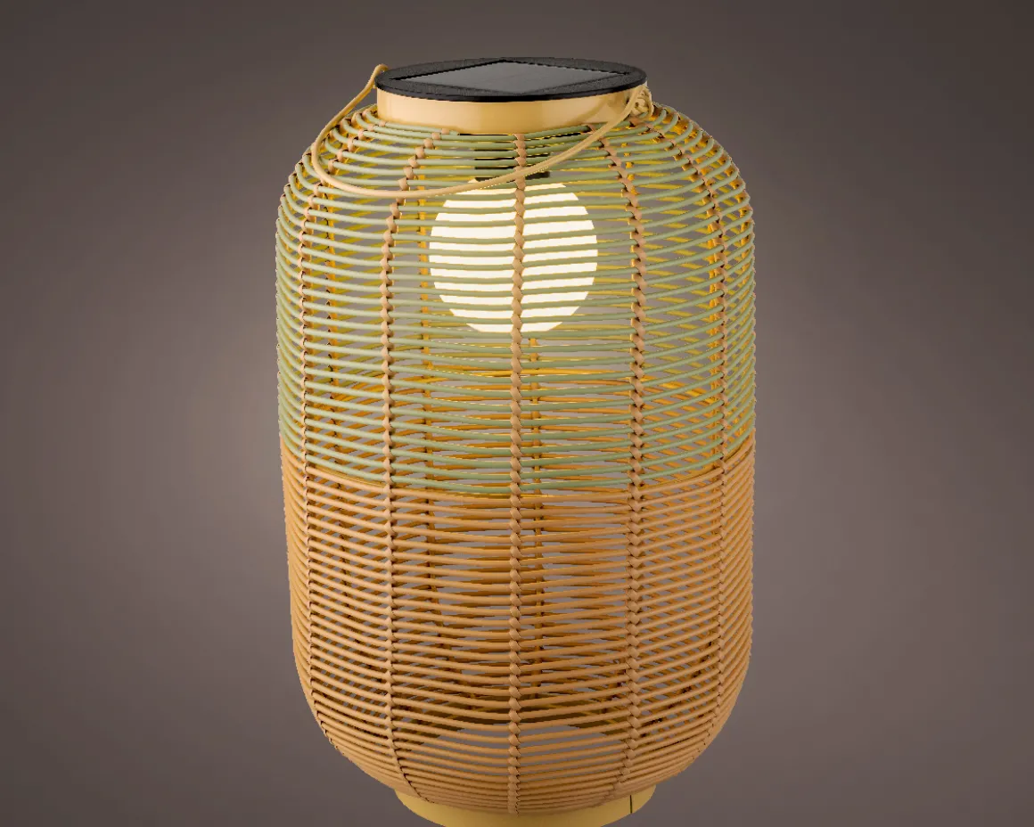 LED Solar Laterne, künstliche Korbweide grün-braun, 43cm, Outdoor, Lumineo