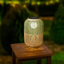 LED Solar Laterne, künstliche Korbweide grün-braun, 43cm, Outdoor, Lumineo