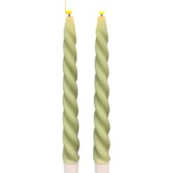 LED Stabkerze Lumiere grün, Wachskerze gedreht, Timerfunktion, Set/2