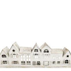 LED Windlicht Häuserzeile Weihnachten usedlook, langes Windlicht für Fensterbank, 51cm