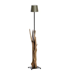 LED Windlicht Raisa Natural, rustikales Naturholzwindlicht mit LED Lampe taupe, 122cm, WMG Grünberge