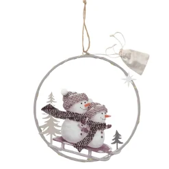 LED Winter- Hänger Frosty: lustige Schneemänner auf Schlitten, beleuchtet, Boltze Home Collections