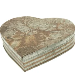 Metalldose Hirsch Antik, rustikale Metalldose in Herzform und Vintage Look, 23x24cm
