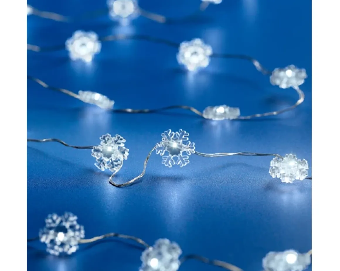Micro LED Strangbeleuchtung Flocken, kaltes weiß, 40St, 195cm, Batteriebetrieb, Lumineo