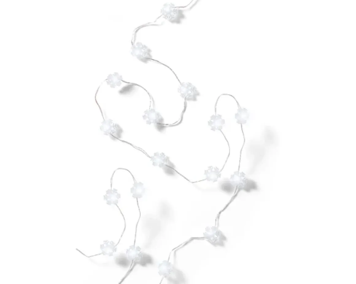 Micro LED Strangbeleuchtung Flocken, kaltes weiß, 40St, 195cm, Batteriebetrieb, Lumineo