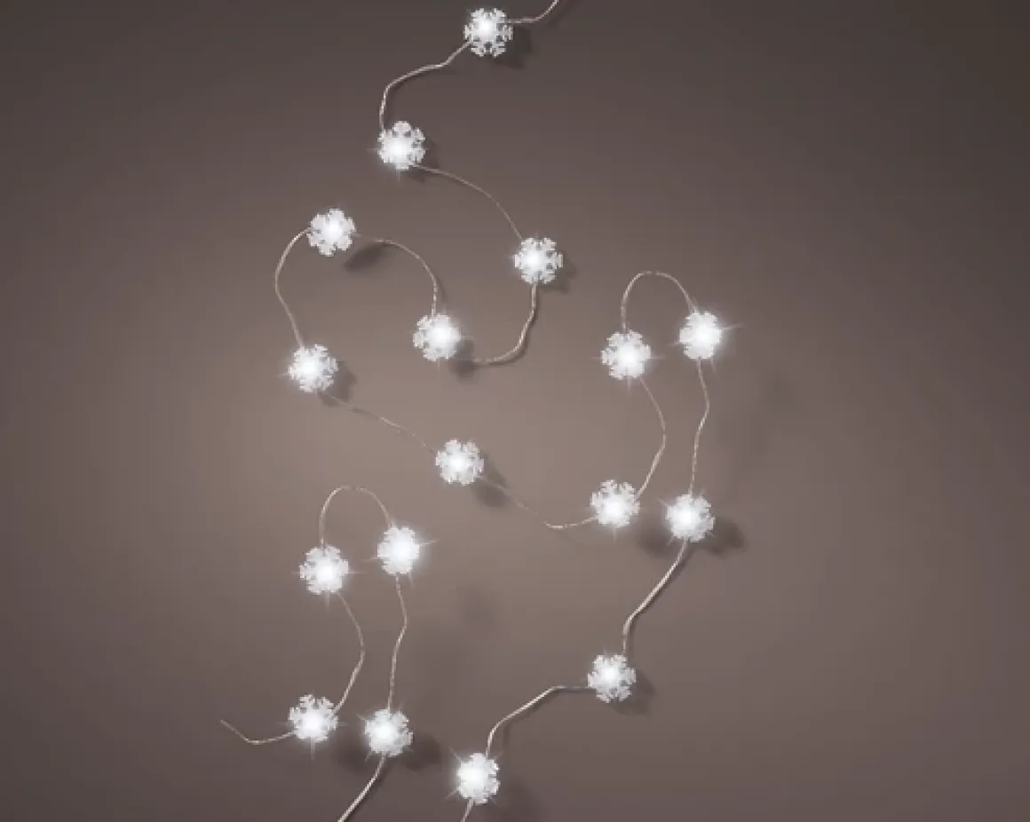 Micro LED Strangbeleuchtung Flocken, kaltes weiß, 40St, 195cm, Batteriebetrieb, Lumineo