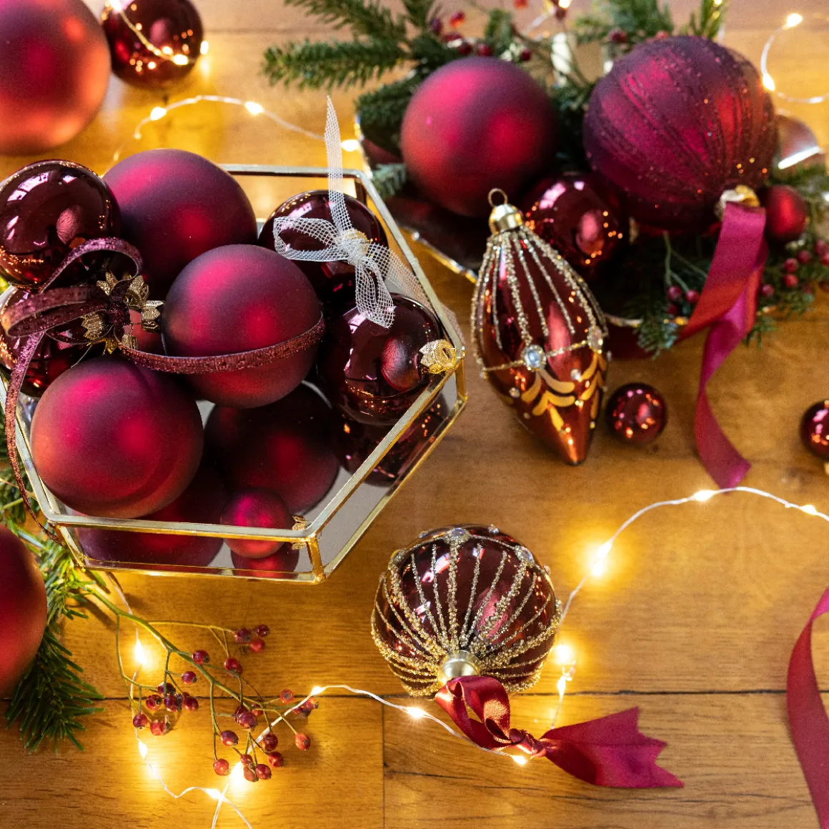 Mini Weihnachtsbaumkugeln aus Glas, ochsenblut glanz/matt, Ø3,5cm, 16St/Box, Decoris