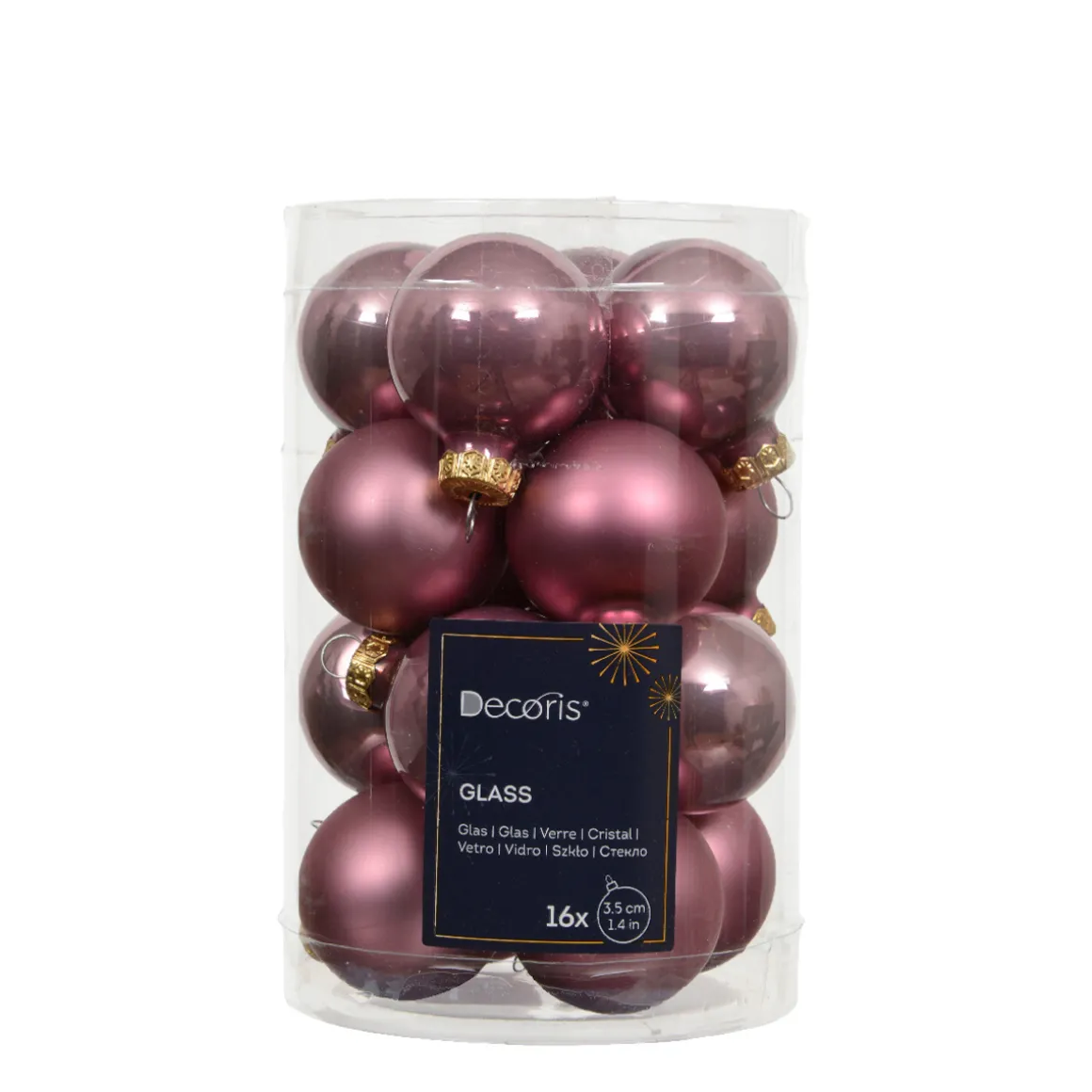 Mini Weihnachtsbaumkugeln aus Glas, altpink glanz/matt, Ø3,5cm, 16St/Box, Decoris