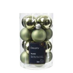 Mini Weihnachtsbaumkugeln aus Glas, rosmaringrün glanz/matt, Ø3,5cm, 16St/Box, Decoris