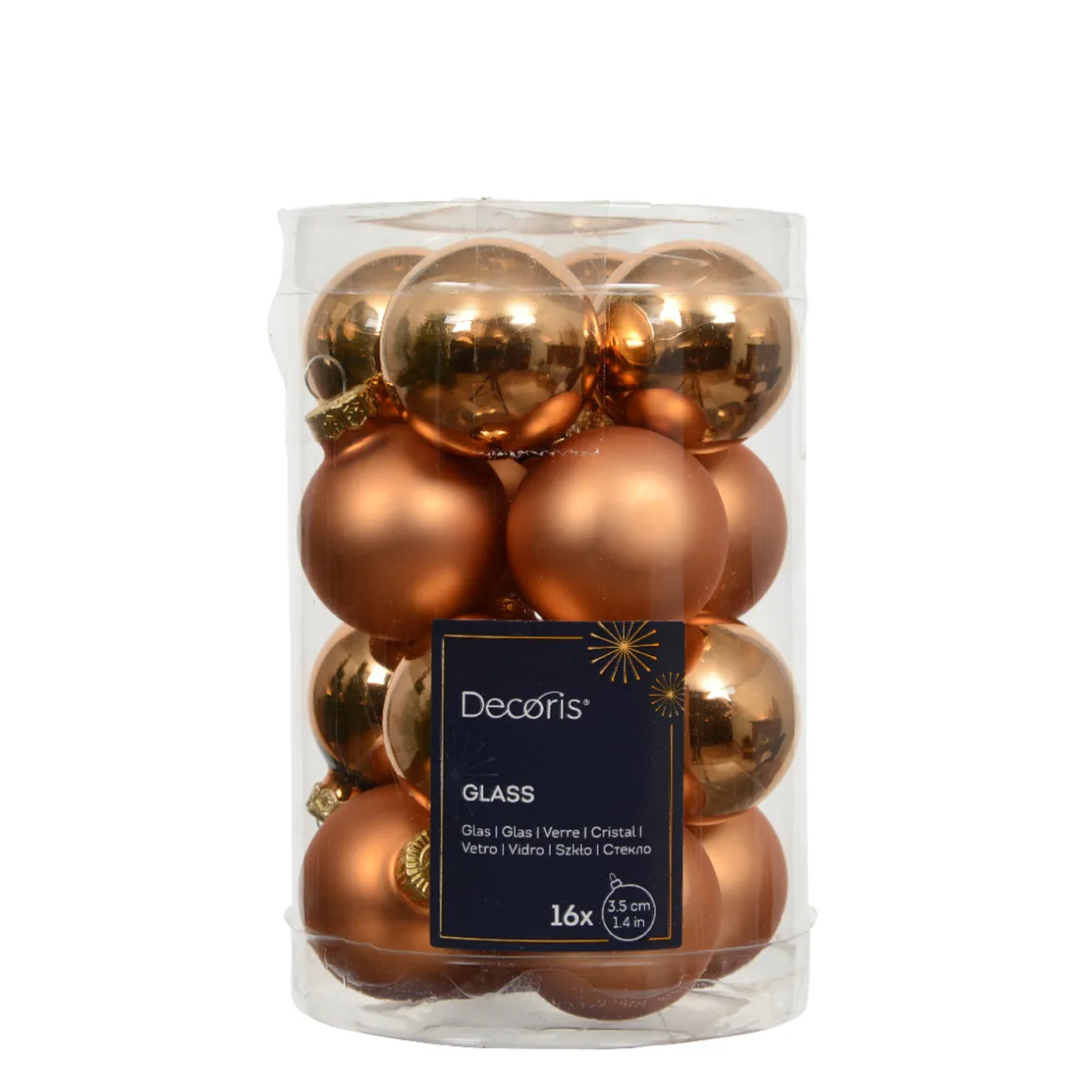 Mini Weihnachtsbaumkugeln aus Glas, brandy glanz/matt, Ø3,5cm, 16St/Box, Decoris