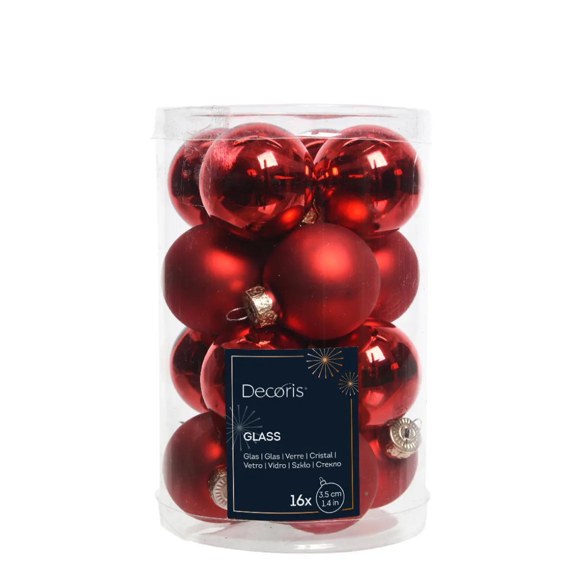 Mini Weihnachtsbaumkugeln aus Glas, weihnachtsrot glanz/matt, Ø3,5cm, 16St/Box, Decoris