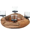 Naturholz Adventsschale Teak unfinish, rustikale Kerzenschale mit 4 Teelichtgläser, Ø50cm, WMG Grünberger
