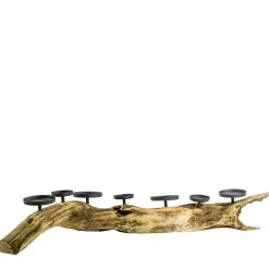 Naturholz Windlicht Eichenast, Naturast mit 7 Kerzengläser, 110cm, WMG Grünberger