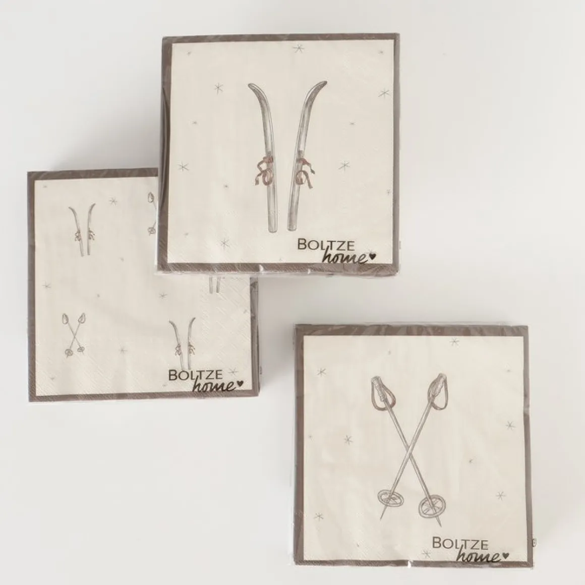 Papierservietten Mountains Ski und Stöcke, Serviette Winterski/stöcke, 33x33cm, 20St/Pack, Boltze Home Collections