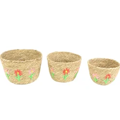 Pflanzkorb Seegras mit Blumen, Übertopf natur mit Blumen, 22x15cm, Naturkorb