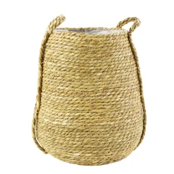 Pflanzkorb Seegras Natur, Übertopf mit Henkel, gekordelt natur, 24x40cm