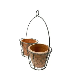 Pflanztopf doppelt, Drahtkorb mit 2 Keramiktöpfe, 23x20cm