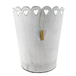 Pflanztopf Shabby Chic weiß mit Herzen, Metalltopf weiß used look, 13x15cm