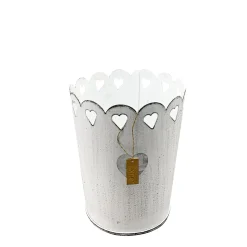 Pflanztopf Shabby Chic weiß mit Herzen, Metalltopf weiß used look, 8x9cm