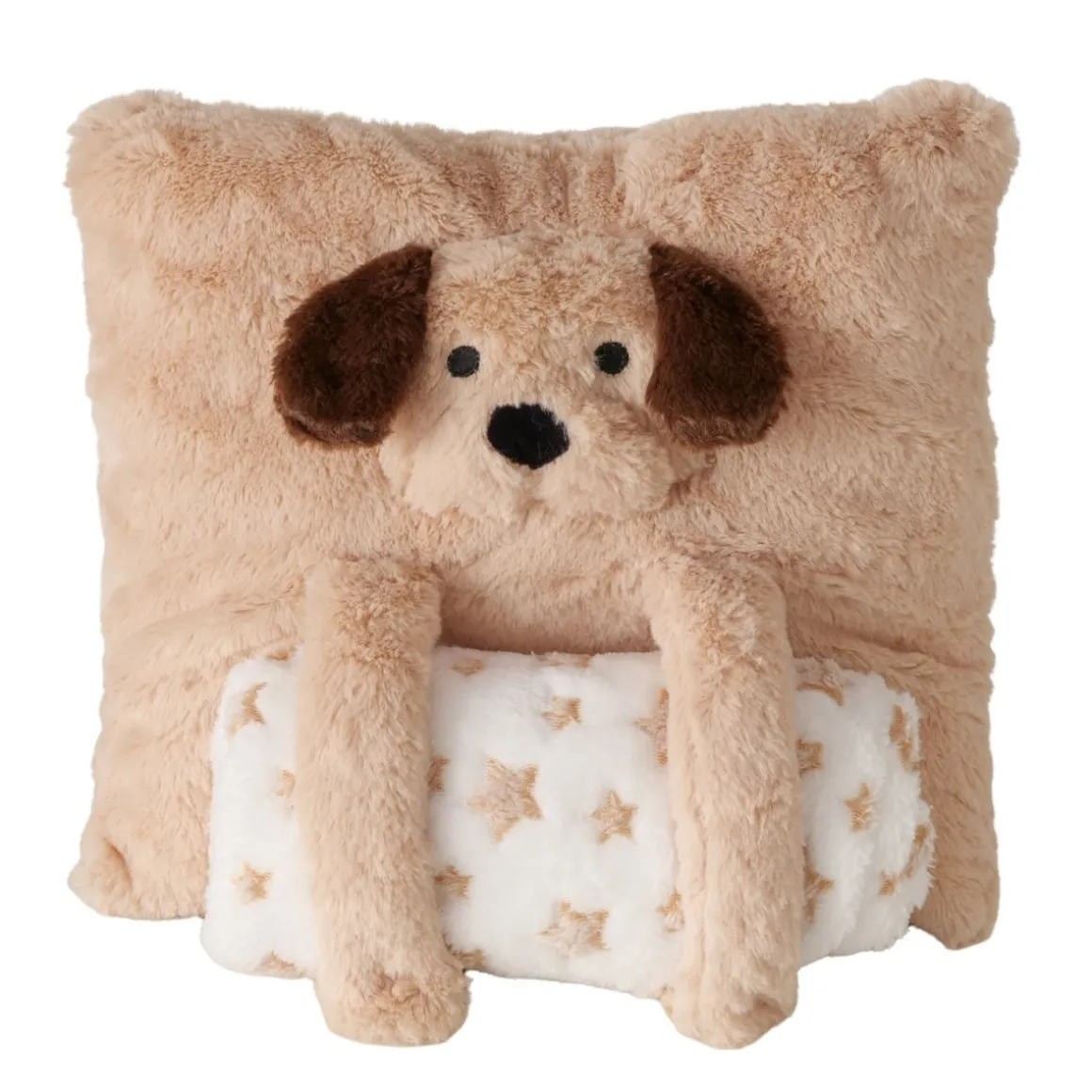 Plüsch Kissen Hund Noah, kuscheliges Hundekissen mit einsteckbarer Plüsch-Sternen-Decke, Boltze Home Collections