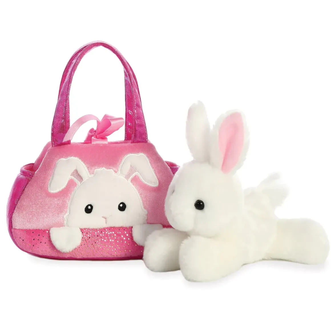 Plüsch Tasche mit Hase, weiß-pink, Fancy Pals, 20cm, Aurora World