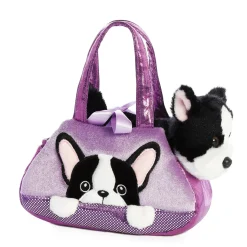 Plüsch Tasche mit Stofftier Hund, Franz. Bulldoge schwarz-weiß, Fancy Pals, Peek-a-Boo, 20cm, Aurora
