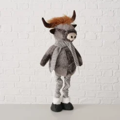 Plüsch Hochlandrind Buffy grau mit Teleskopbeine, ausziehbar bis 67cm, Boltze Home Collection