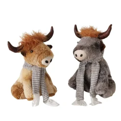 Plüsch Hochlandrind Buffy, Türstopper, kleiner grauer Büffel sitzend, 37cm, Boltze Home Collection