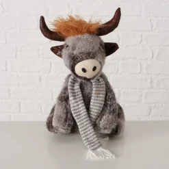 Plüsch Hochlandrind Buffy, Türstopper, kleiner grauer Büffel sitzend, 37cm, Boltze Home Collection