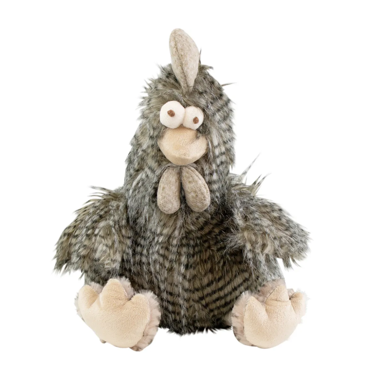 Plüschtier Hahn, Kuscheltier lustiger Hahn mit grauen Kunstfedern, 29cm, Mars & More