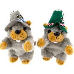 Plüschtier Murmeltier Jodler, Murmeltier mit Jodelsound, grauer oder grüner Hut, 14cm