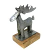 Rentier used look, rustikaler Metallhirsch auf Holzklotz, 13x20cm