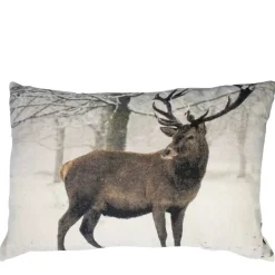Samt Kissen Hirsch, Hirsch im Schnee, braun-weiß, 40x60cm, Mars & More