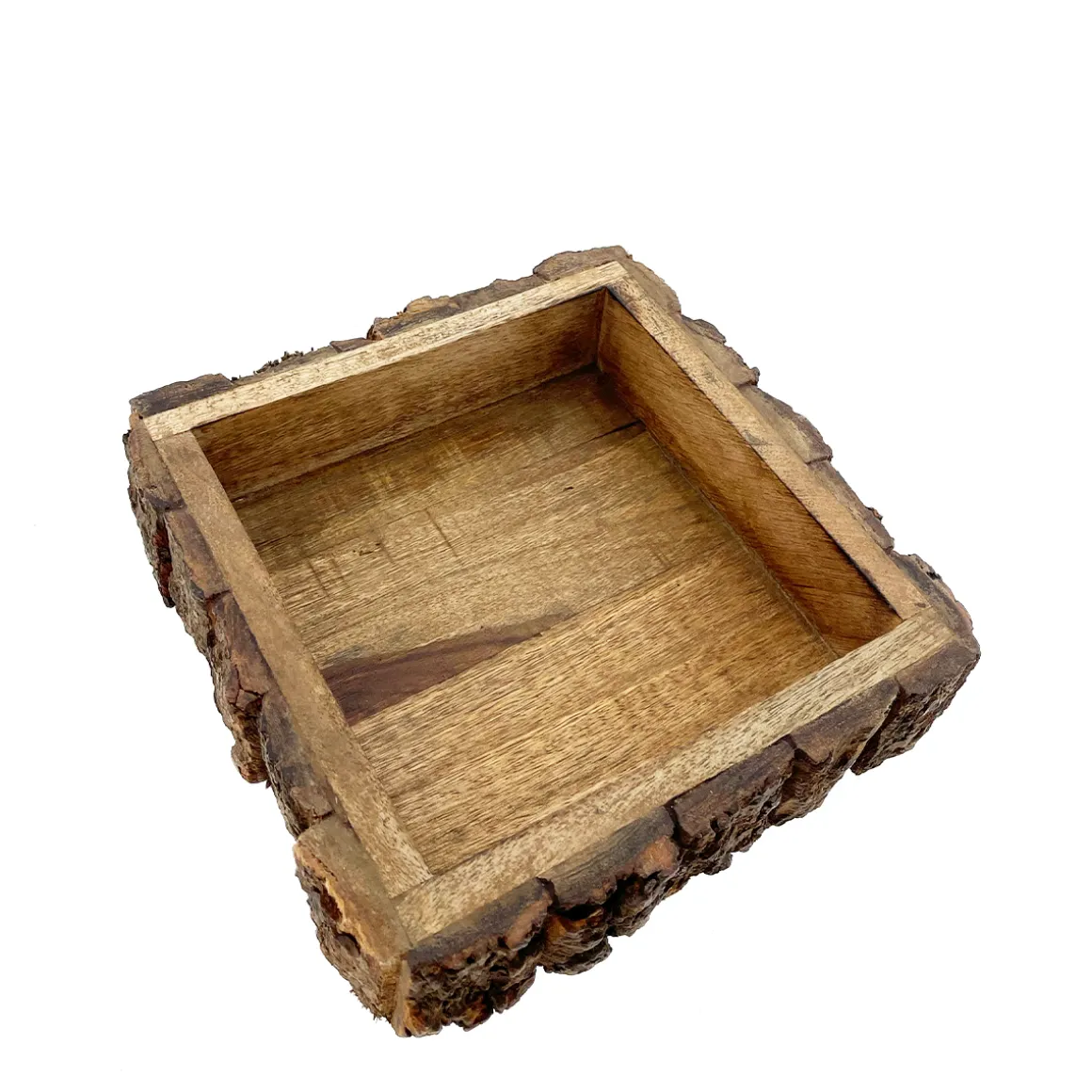 Serviettenhalter Naturholz, Holzschale mit Rinde, Serviettenbox, 22x22x5cm