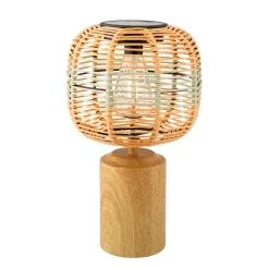 Solar Tischlampe Lampenschirm Korb mit Standfuß in Holzoptik, 36cm