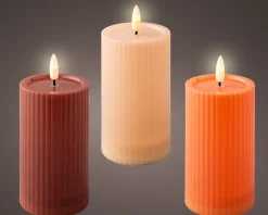 Solar Kerze creme, Kerze mit Rillen,12cm, Lumineo