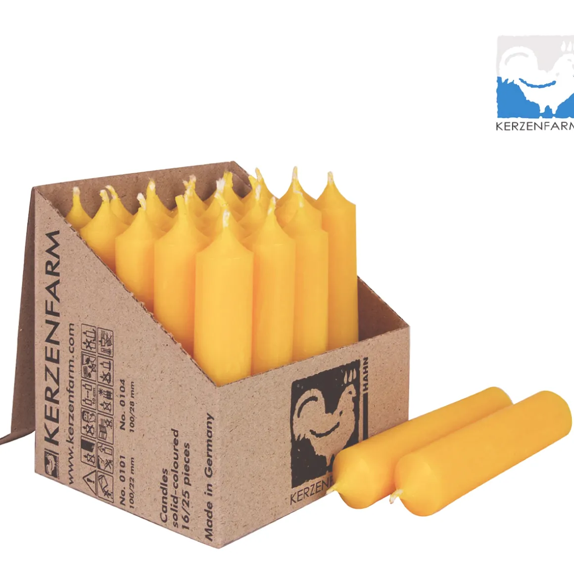 Stabkerze gelb, Wachskerze, 100x22mm, Kerzenfarm Hahn